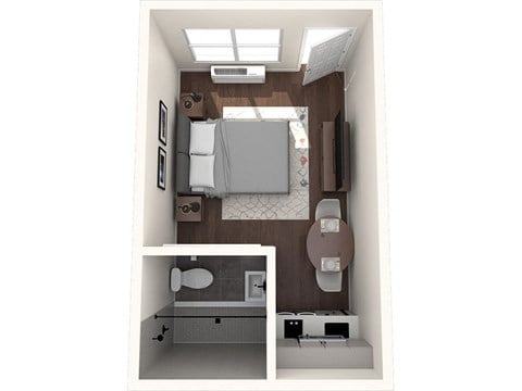 Floor plan for studio, 1 bath, 202 sqft